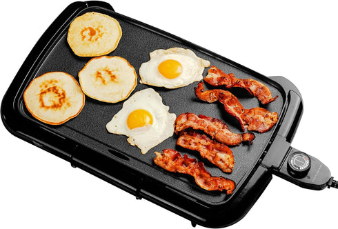 OVENTE Electric Griddle with 16 x 10 Inch Non-Stick Cooking Surface, Adjustable Thermostat for Indoor Grill - Black