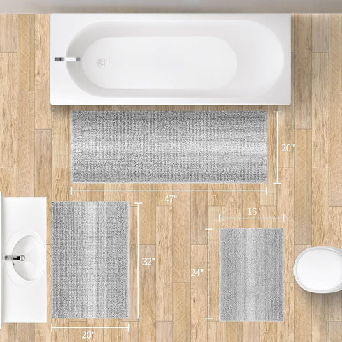 Gibelle Grey Bathroom Rug Set, 2 Piece Chenille Non Slip Bath Mat, Quick Dry Bathroom Decor Accessories