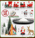 12 Set 13" Oroyutor Pcs Christmas Village - Oak Wooden Lazy Susan with Santa Train, House & Trees Indoor Christmas