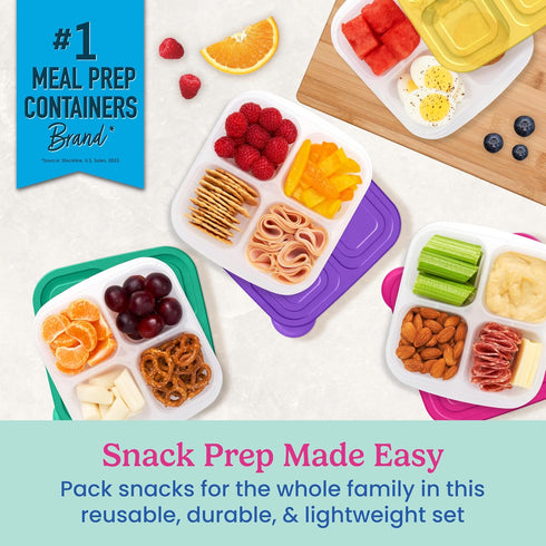 Bentgo Easyboxes 8-Piece Set - 4-Compartment Snack Containers with 4 Trays & 4 Lids, BPA-Free (Brights)