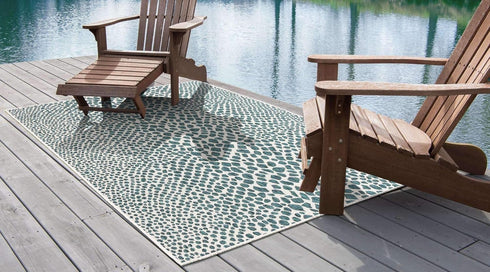 Unique Loom Outdoor Collection Area Rug - Cape Town (2' 2" x 3' 1" Rectangle, Teal/ Ivory) by Unique Loom