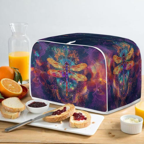 Gold Dragonfly Boho Purple Galaxy Print Toaster Oven Cover, Small Appliance Dust Cover Organizer