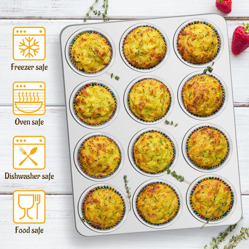 E-far Muffin Pan 12-Cup, Stainless Steel Cupcake Baking Tins for Oven, Non-toxic & Dishwasher Safe