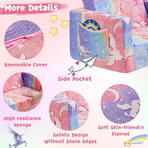 Comfy,2-in-1 inhand Toddler Chair Soft Toddler Couch Fold Out for Kids,Convertible Sofa to Lounger,Gift for Girls