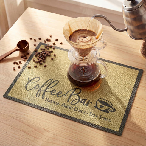 Set 2, Artoid Mode Coffee Bar Mat of Plastic Vinyl Washable Woven Non-Slip Table Mats for Coffee Machine Decor