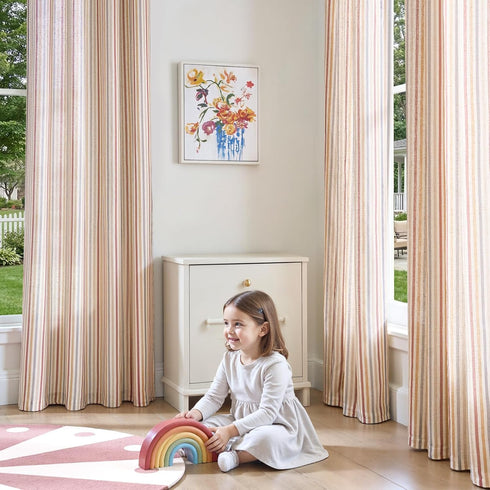 jinchan Grommet 2 63 inch Colorful Linen Curtains for Nursery Living Room Multi Red on Beige Striped Curtains