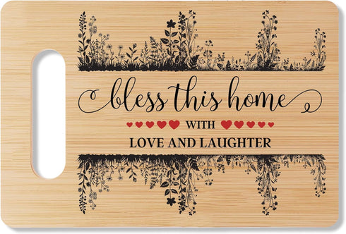 Bamboo Cutting Board Gift, Bless This Home With Love And Laughter, Christian Home Kitchen Decor, New Home Gifts Ideas