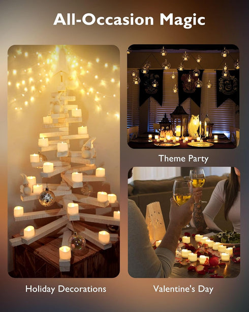 Homemory 48-Pack Flameless Tea Lights Candles, 200+ Hours Battery-Operated LED Fake Candles, White Base
