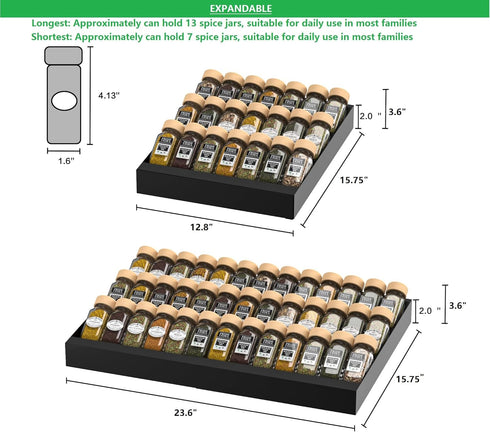 Organizer,3-Tier Insert/Countertop included)-3Tier,2packs/Black Expandable Metal Spice Drawer Slanted Seasoning Jars