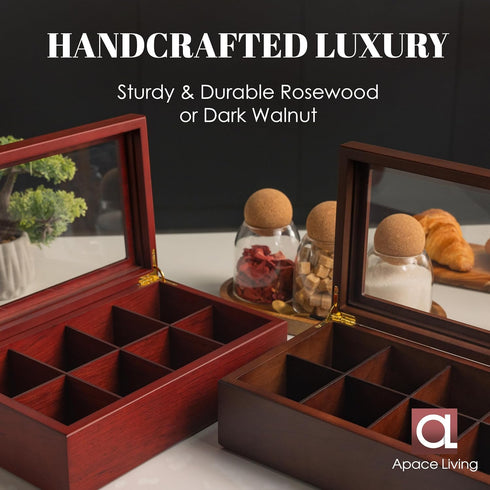 Tea Box - Luxury Wooden Tea Bag Organizer, 6 Compartment Storage Chest from The Apace Premier Collection