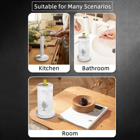 Paper Towel Holder, Standing Roll Holder with Weighted Marble Base for Kitchen or Bathroom Countertop