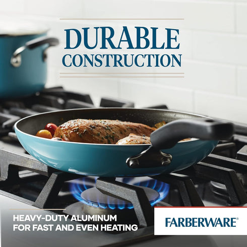 Farberware Cookstart DiamondMax Nonstick Frying Pans/Skillet Set, 8.25 Inch and 10 Inch, Aqua, Dishwasher Safe