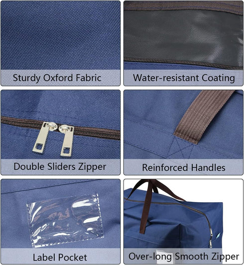 iwill CREATE PRO Pack of 3 Large 100L Clothing Storage Bags with Carry Handles, Duffle Bag for Travel, Blue