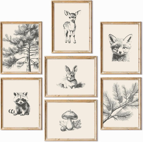 Pouydmi Nursery Wall Art Woodland Animal Canvas Wall Decor Baby Room Pictures Forest