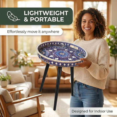 17.7 Inch Gesodant Plastics Tray with Detachable Three Wooden Legs, Versatile Side Table with Tray Design, Perfect