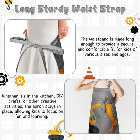 2Pcs Set, R HORSE Kid Apron And Chef Hat Adjustable Excavator Children Kitchen Apron, Dress up Role Play Chef Toy, Kid