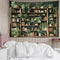 HVEST Green Plant Bookshelf Tapestry Book on Bookshelf and Plant Potted Tapestry