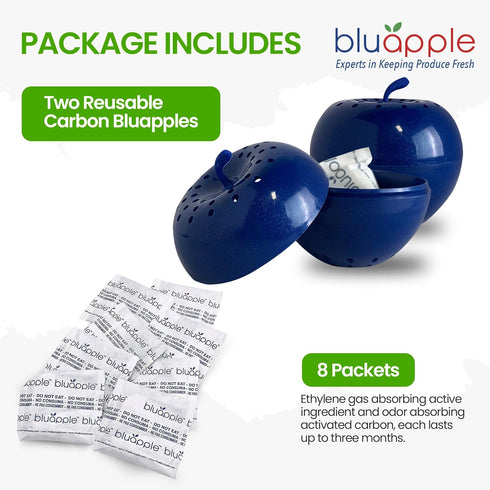 Bluapple Produce Saver Ethylene Gas Absorber 1 Year Combo Pack, 2 Bluapples + 8 Packets, Vegetable & Fruit Freshness