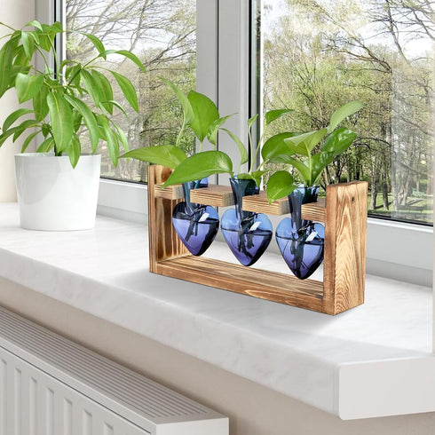 Plant Terrarium Propagation Stations Hydroponics Home Garden Decoration Gift for Women with Wooden Stand Heart Shaped