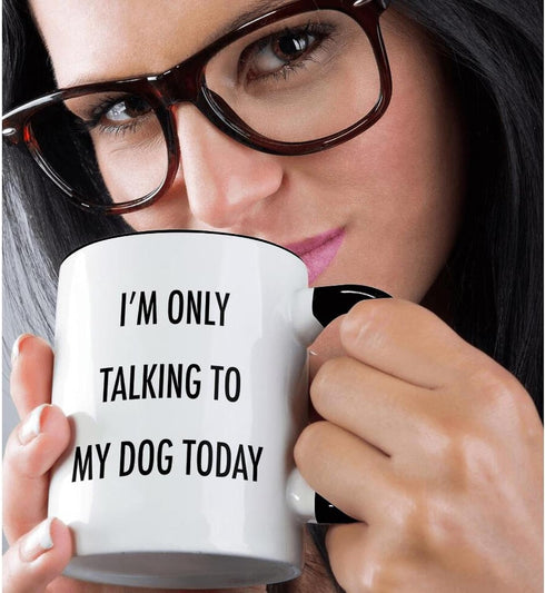 3dRose "I'm only Talking To My Dog Today" Mug, Black, 11 oz