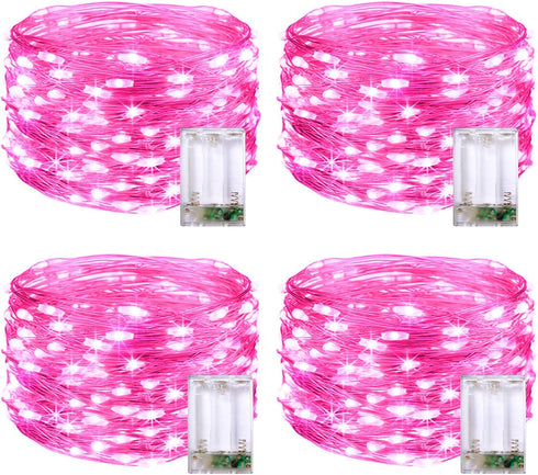 JMEXSUSS 4 Pack 50 LED Pink Fairy Lights, 16.1ft Battery Operated Waterproof String Lights for Decorations