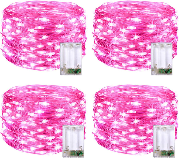 JMEXSUSS 4 Pack 50 LED Pink Fairy Lights, 16.1ft Battery Operated Waterproof String Lights for Decorations