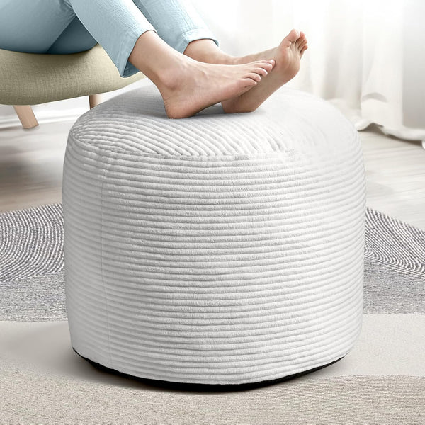 Dual-Size Corduroy Ottoman with Hidden Zipper Ergonomic Memory Foam Footrest Poufs for