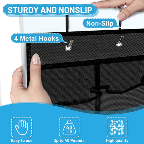 Aheroi 35 Closet 40 lbs, Pockets Large Over the Door Organizer, Breathable Mesh Pockets Hanging Shoe Organizer, Black