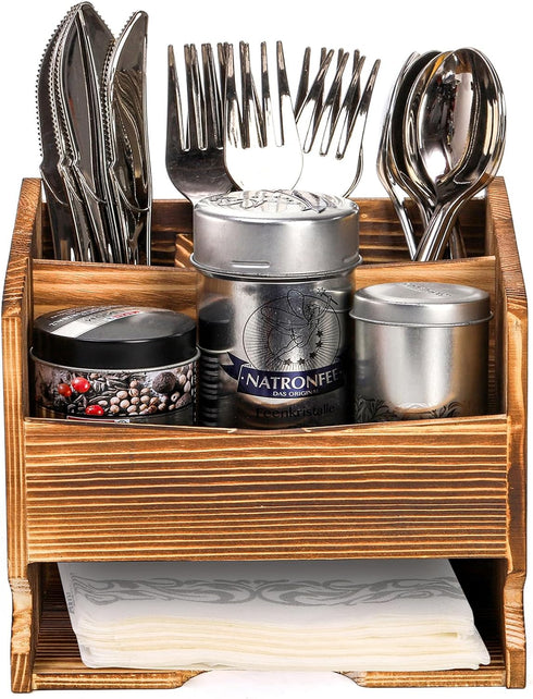 yarlung Wooden Utensil Caddy - Flatware Holder with 5 Compartments, Kitchen Silverware Organizer for Party, Dining
