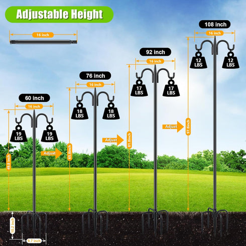 92 Inch 1 Pack 3/4 Inch Hummingbird Gtongoko Double Shepherds Hook Bird Feeder Pole Thick Heavy Duty Garden Hooks
