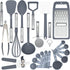 LUX Decor 23 PCS Kitchen Utensils Set - Non-Stick Nylon Cooking Spatula Set with Stainless Steel Handles - Grey