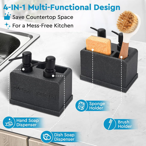 Set,Hand 4-in-1 Set Kitchen Soap Dispenser and Dish Soap Dispenser,Sponge Caddy and Brush Holder Kitchen Dual Soap