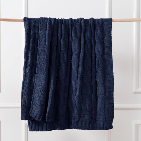 Battilo Navy Cable Knit Throw Blanket, Super Soft Cozy Decorative Knitted Blanket for Couch, Bed, Sofa, Chair 50"x60"