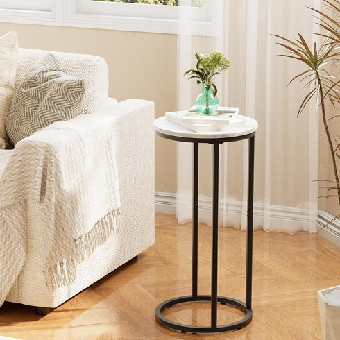 Katrawu Color(11.81" 11.81" 23.62" C Shaped end Table,Wood Round Side Table for Couch,Small Sofa Table with Metal Frame