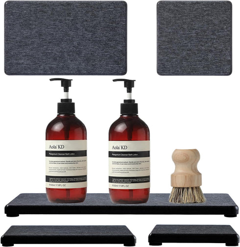 Razborci 3PCS Counter Gray,9"x 3.5" Water Absorbing Soap Dish Sponge Holder, Diatomite Stone Drying Tray Mat Sink Caddy
