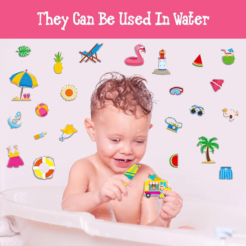 40PCS Summer Reusable Jelly Stickers, Waterproof Beach Window Cling Stickers for Toddlers, Removable Easy to Clean Gel