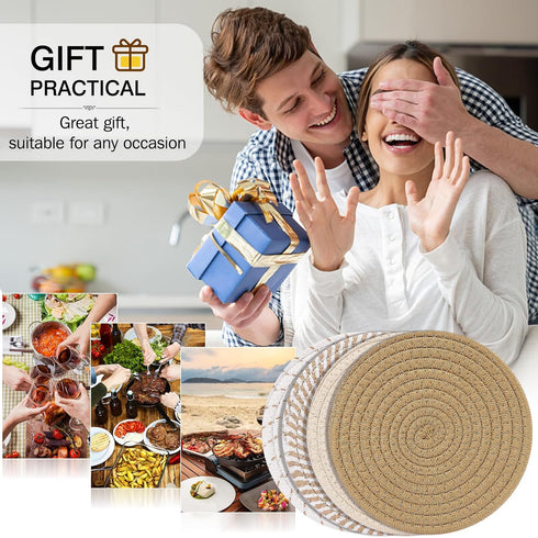 ME.FAN 4 Set Cotton Thread Weave Trivets, 7 Inch Hot Pads for Hot Pots and Pans, Mix 2 Large Coasters