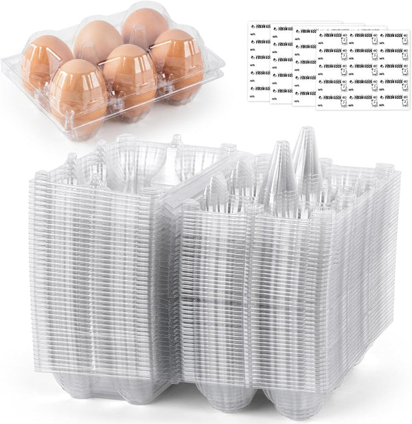 HANSGO 60 PCS 6 Count Plastic Egg Cartons Bulk, with 60PCS Date