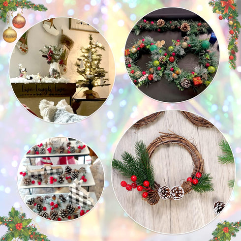 cnomg 216pcs Set, (216, Artificial Pine Cones Pine Branch Fake Natural Pinecones Acorns Red Berries Christmas Decor