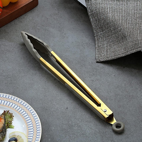Gold Cooking Tongs, Berglander Heavy Duty Food Tongs For Cooking With Silicone Tips And Titanium Gold Plating Handle, Kitchen Tongs, Grill Tongs, Dishwasher Safe, Easy to Clean by Berglander