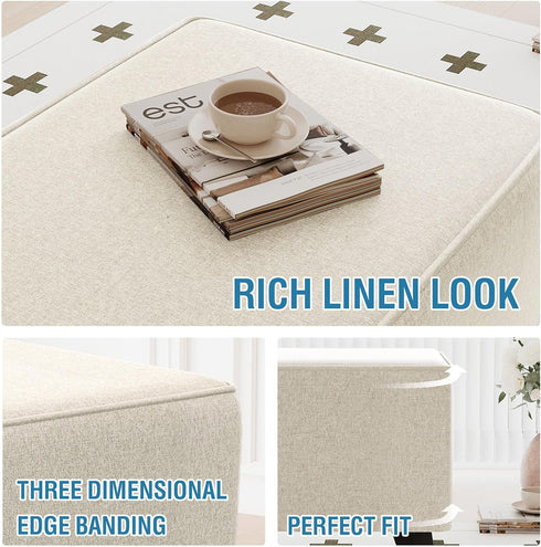 18"-19" H.VERSAILTEX Thick Ottoman Cover Durable Linen Look Storage Ottoman Slipcover Footrest Stool Covers