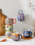 Set 6 20 oz HENXFEN LEAD Boho Ceramic Coffee Mugs of Large Porcelain Cups for Latte, Cappuccino, Tea, Cocoa & Soup