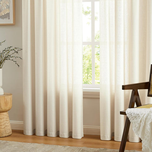 Melodieux Beige Semi Sheer Curtains, 63 Inch Length for Bedroom Living Room, 2 Panels, Light Filtering Home Office