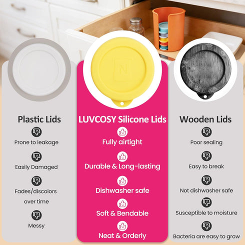 8 5oz Pcs Silicone Oui Yogurt Jar Lids with Jar Lid Organizer, Reusable Jar Covers, Replacement Lids, Perfect for Oui