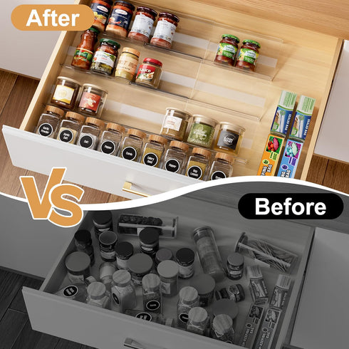 8-Pack (13" 26") 56 Spice Drawer Organizer, Expandable Acrylic Seasoning Rack to with Anti-Slip Mat, Kitchen Spice Rack