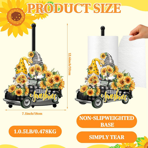 Shellwei Summer Spring Sunflower Paper Towel Holder, Floral Kitchen Decor Stand for Countertop Home Decorations