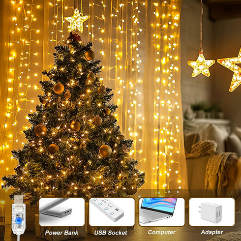 Curtain Light for Bedroom, 200LED 6.6x6.6ft Warm White Fairy String Light for Wedding Party