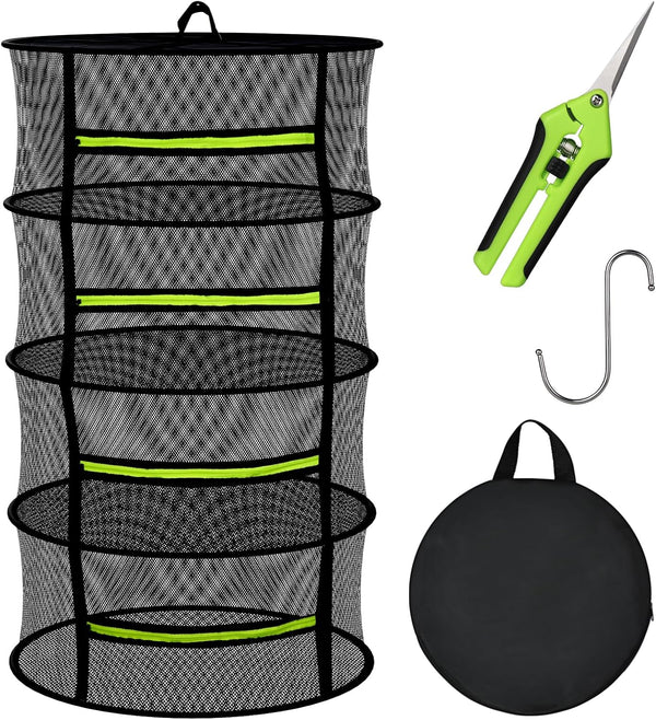 MEKOLIFE Herb Drying Rack Hanging-4 Layer, Plant Drying Rack, Bud Drying Net,Foldable
