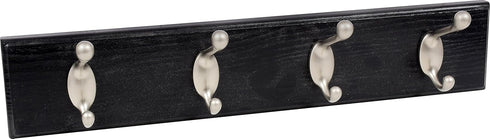 HIGH & MIGHTY 515708 Coat Rack 4 Hook Rail, Easy Tool-Free Dry Wall Installation, Holds up to 30lbs, Black & Silver