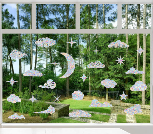 26 Pieces Cloud and Star Window Clings, Anti-Collision Decals to Save Birds from Window Collisions, Rainbow Stickers